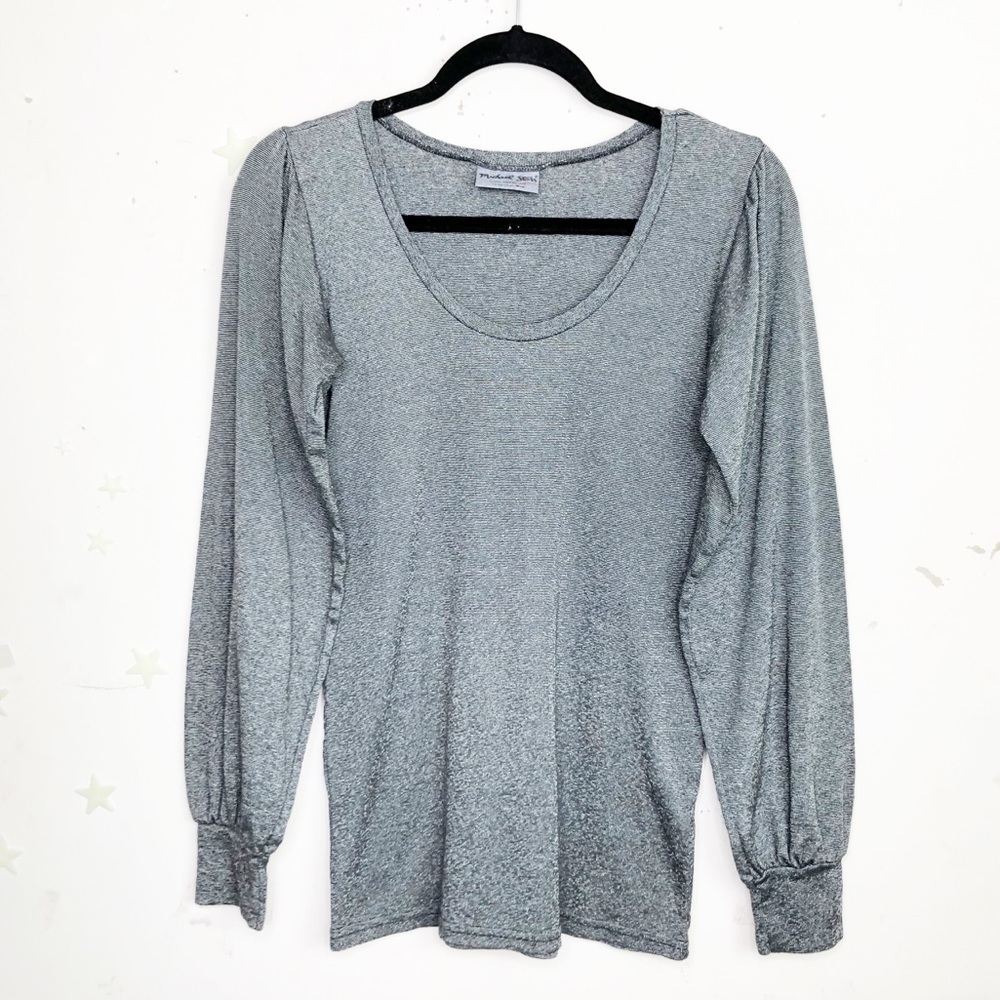 MICHAEL Stars gray scoop neck puff sleeve blouse